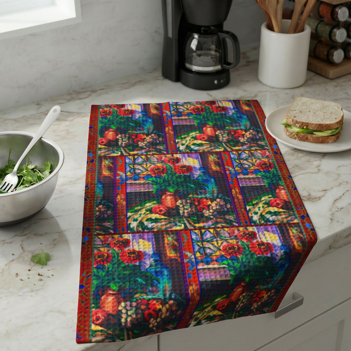 Kitchen Hand Towel - Zinnias & Grapes