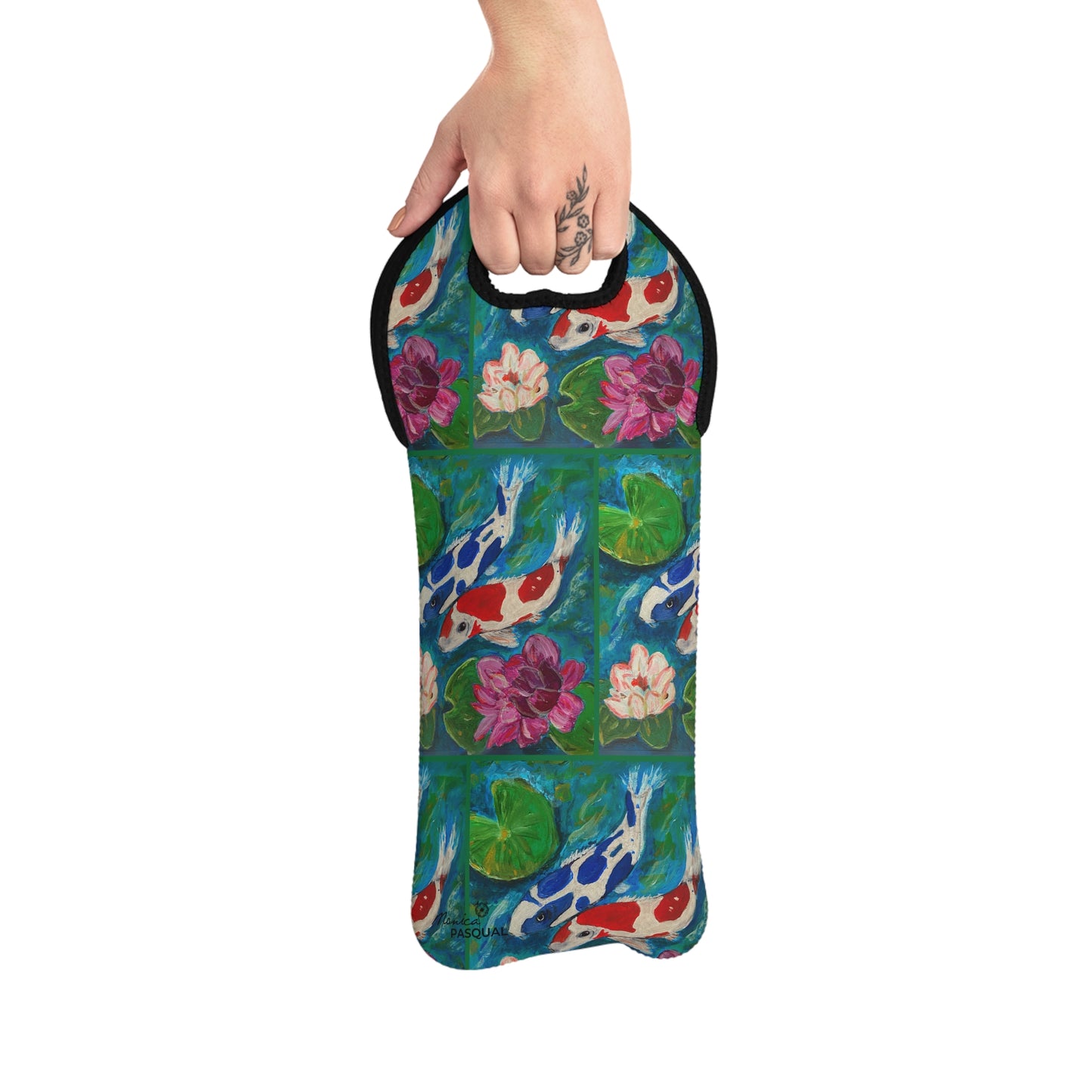 Neoprene Wine Tote - Koi Pond