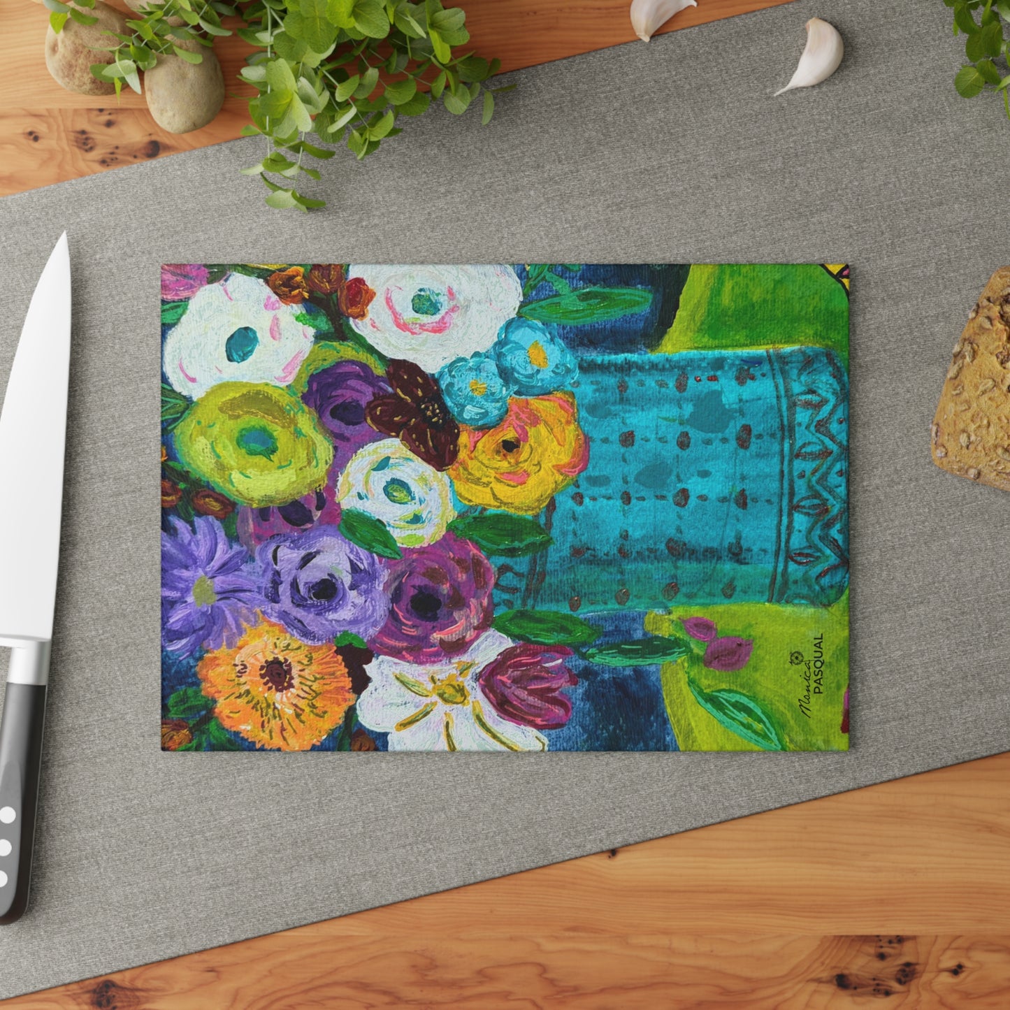 Tempered Glass Cutting Board - Springtime Blooms