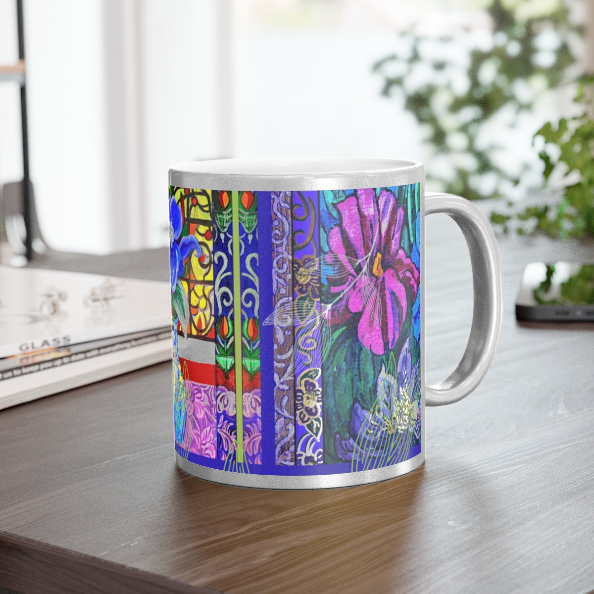 Wild Iris Mug Bathed in Metallic Silver
