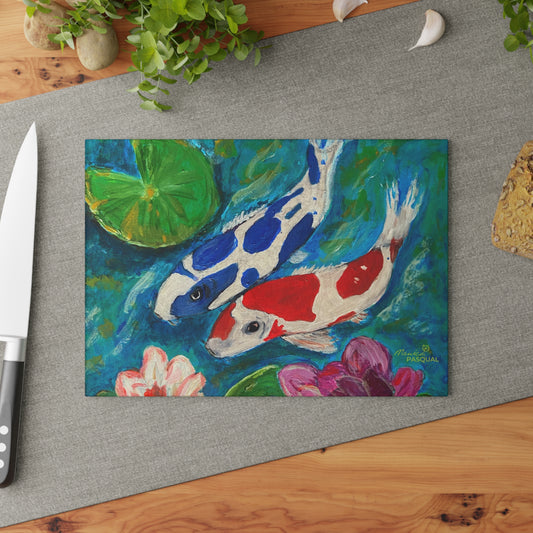Tempered Glass Cutting Board - Koi Pond