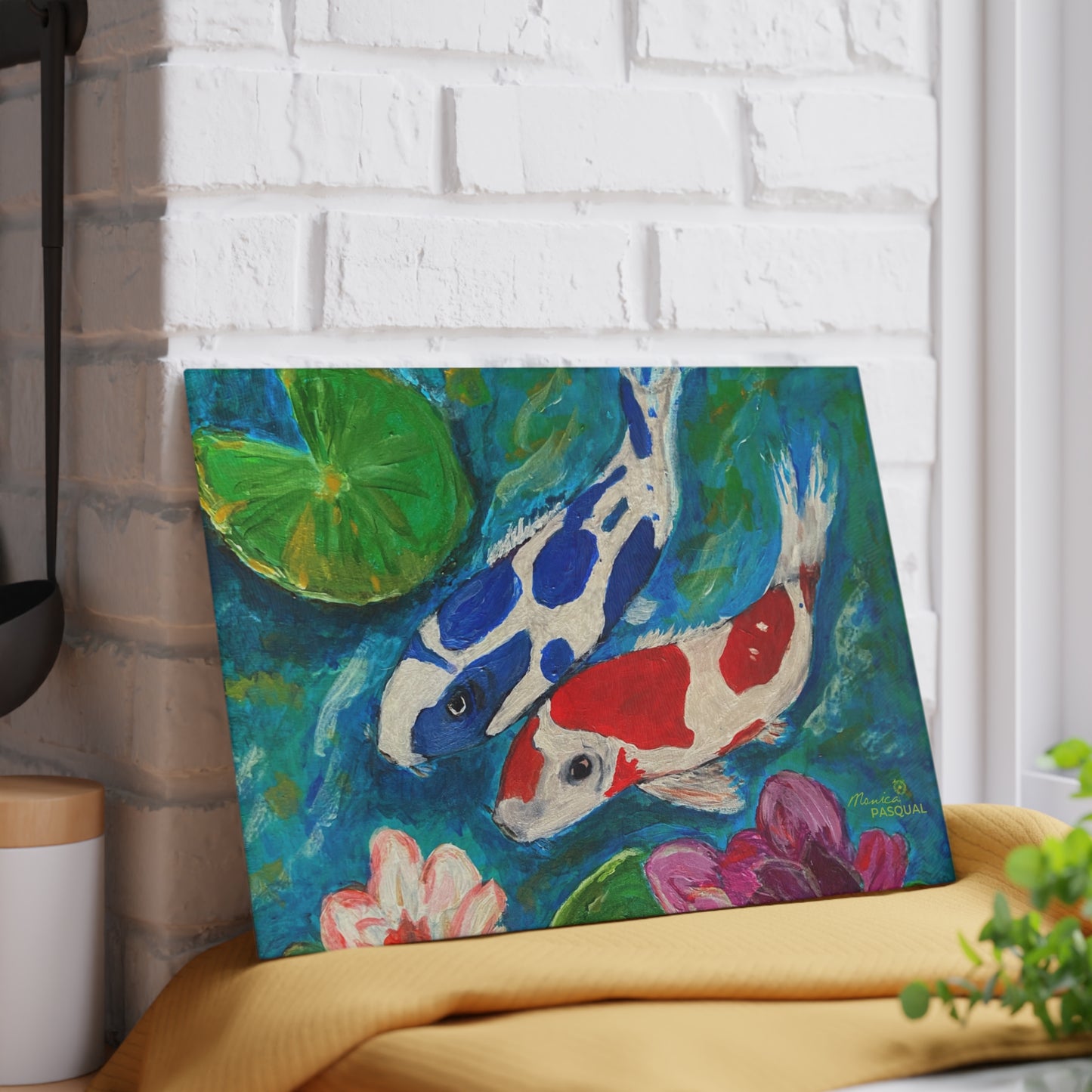 Tempered Glass Cutting Board - Koi Pond