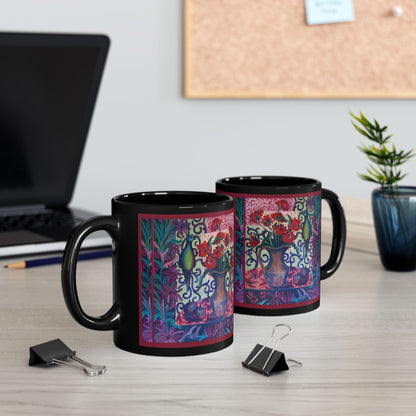 Ceramic Mug (Black) -Green Parrot