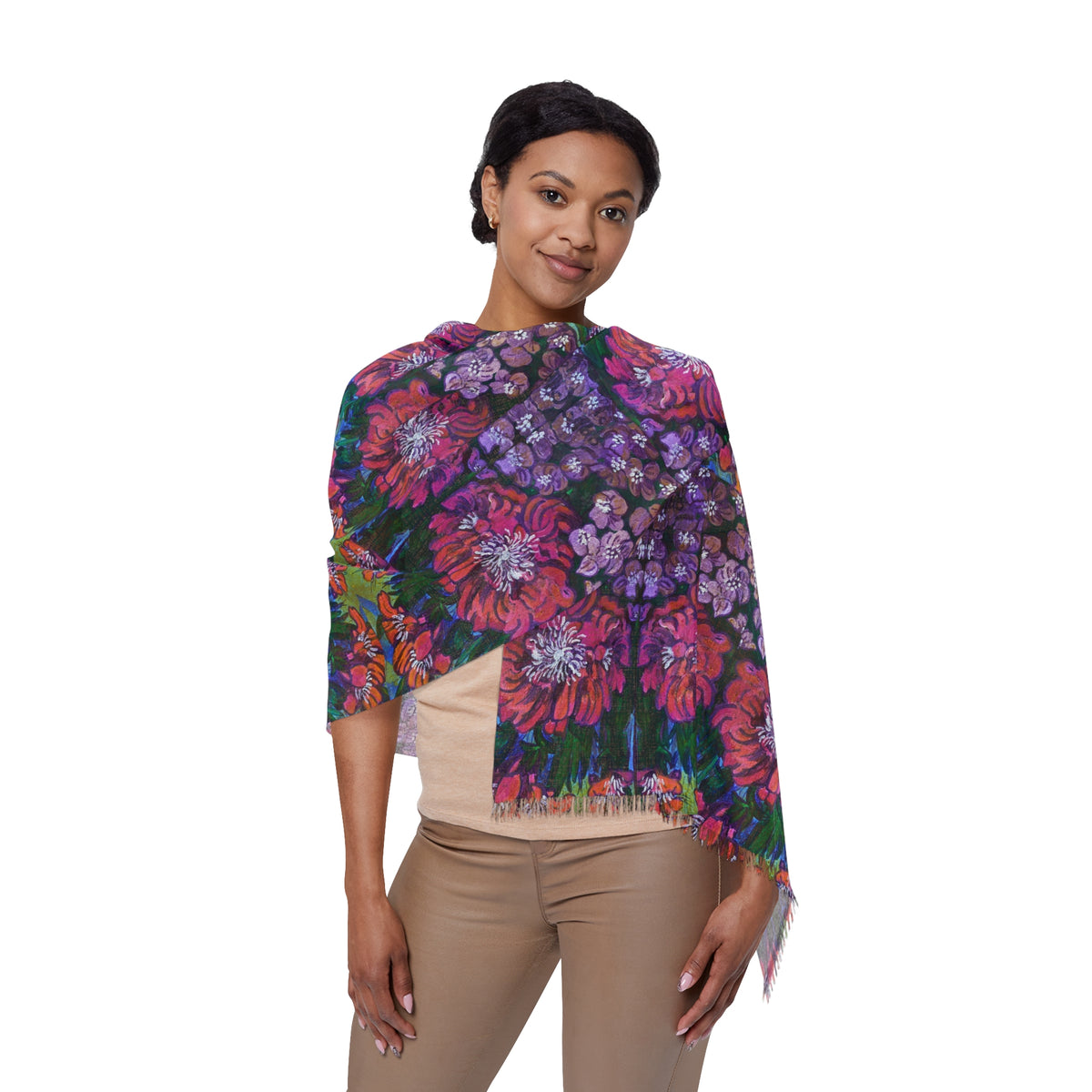 Scarf - Coral & Violet Blooms