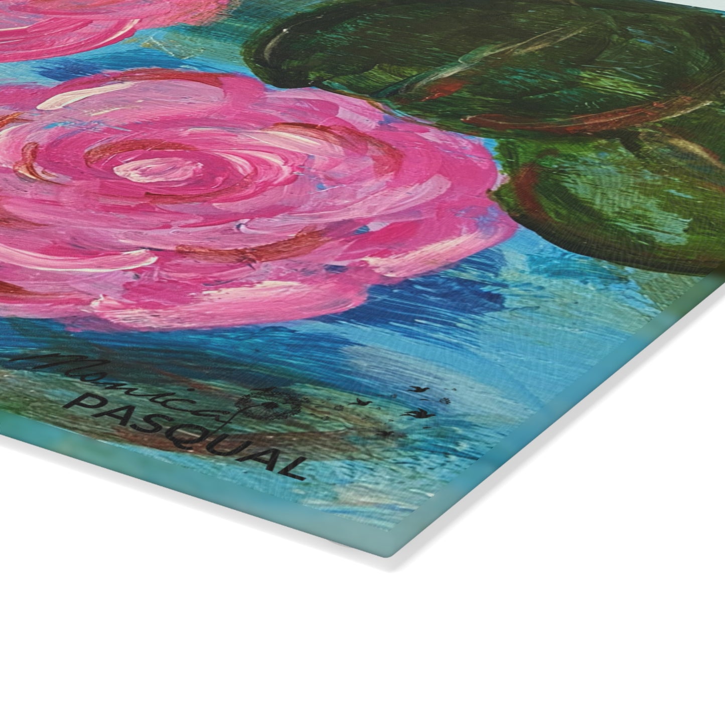 Tempered Glass Cutting Board - Pink Waterlilies