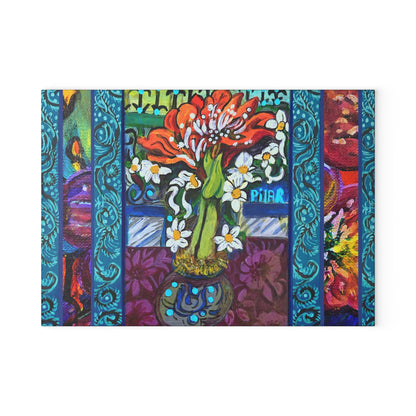 Tempered Glass Cutting Board - "Winter Amaryllis"