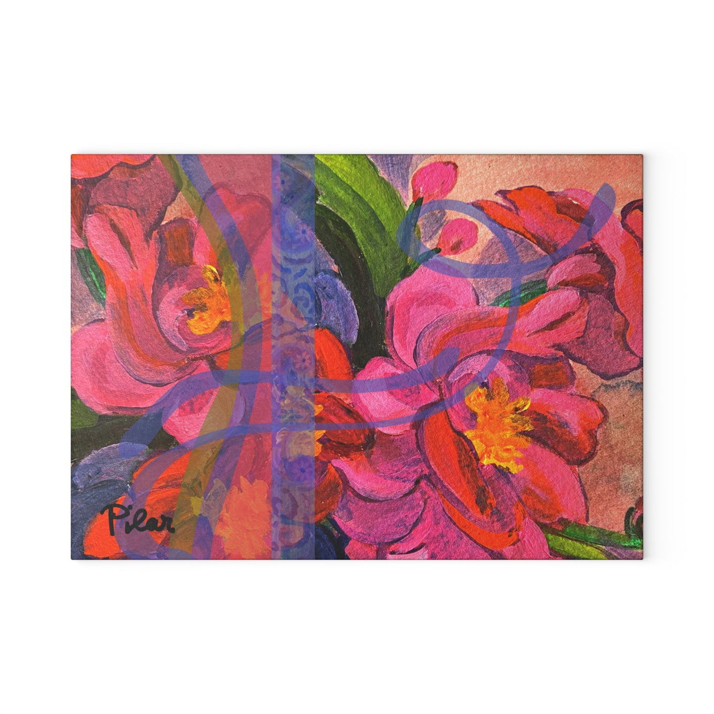 Tempered Glass Cutting Board - Pink Magnolias