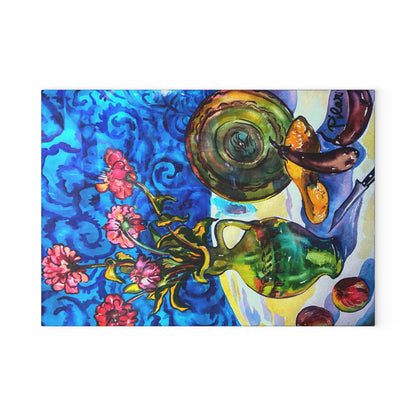 Tempered Glass Cutting Board - Green Vase