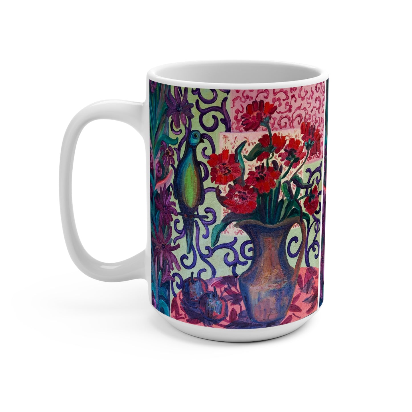 Ceramic Mug (white) - Green Parrot