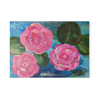 Tempered Glass Cutting Board - Pink Waterlilies