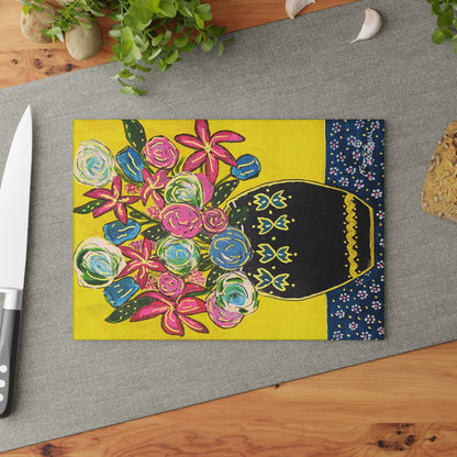 Tempered Glass Cutting Board - Festive Flowers