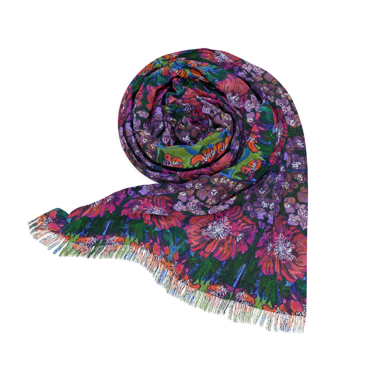 Scarf - Coral & Violet Blooms
