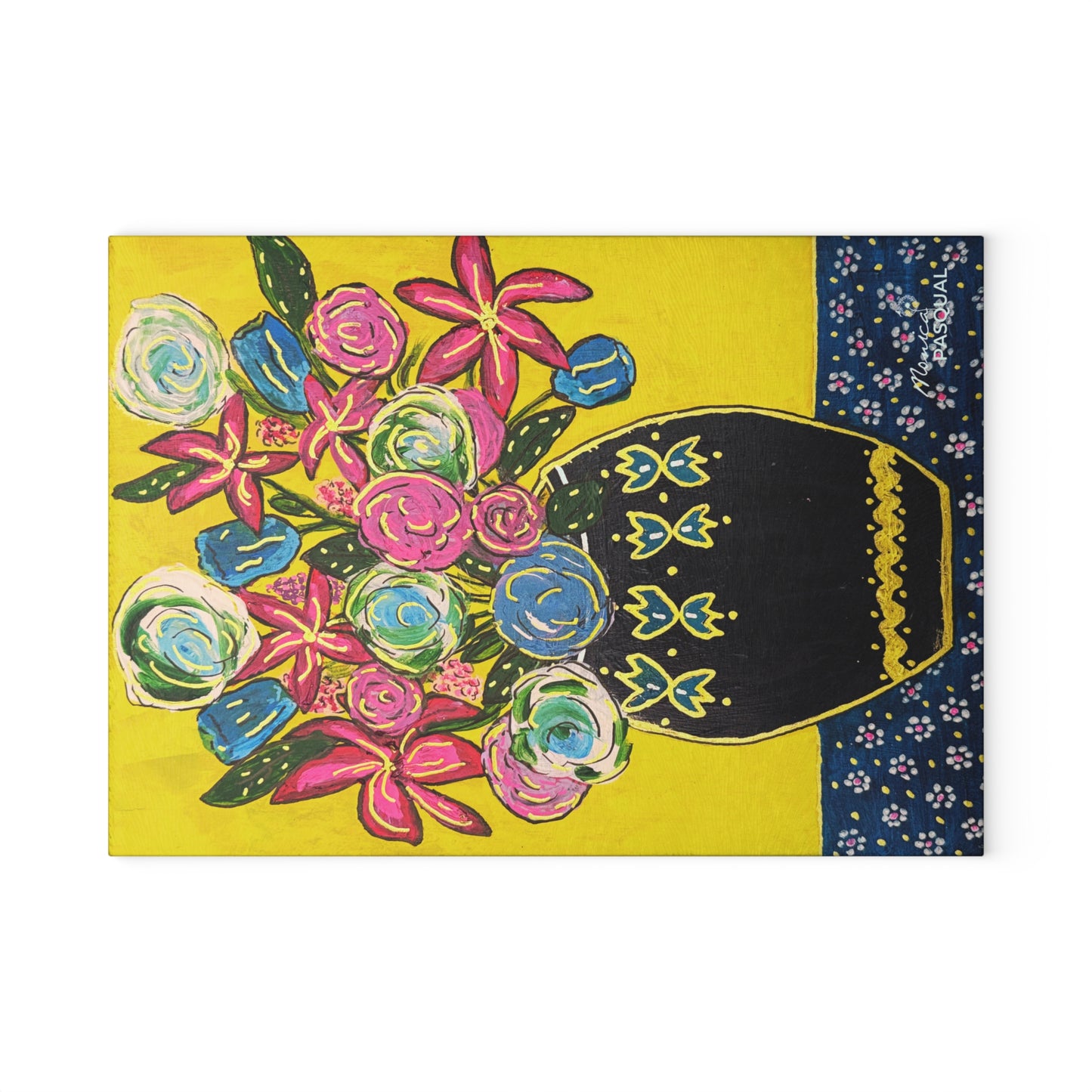 Tempered Glass Cutting Board - Festive Flowers