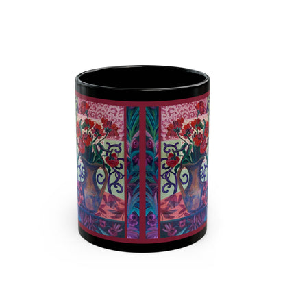 Ceramic Mug (Black) -Green Parrot