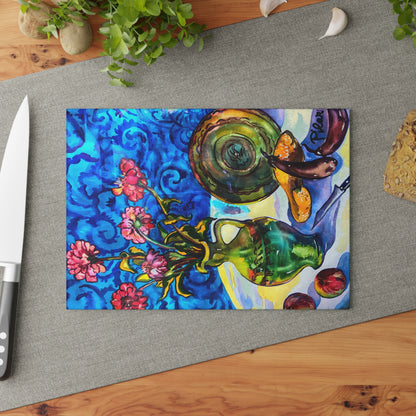 Tempered Glass Cutting Board - Green Vase