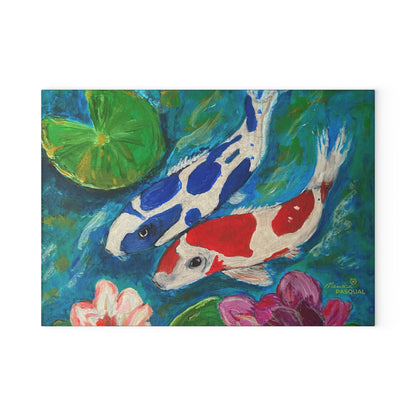 Tempered Glass Cutting Board - Koi Pond