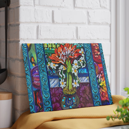 Tempered Glass Cutting Board - "Winter Amaryllis"
