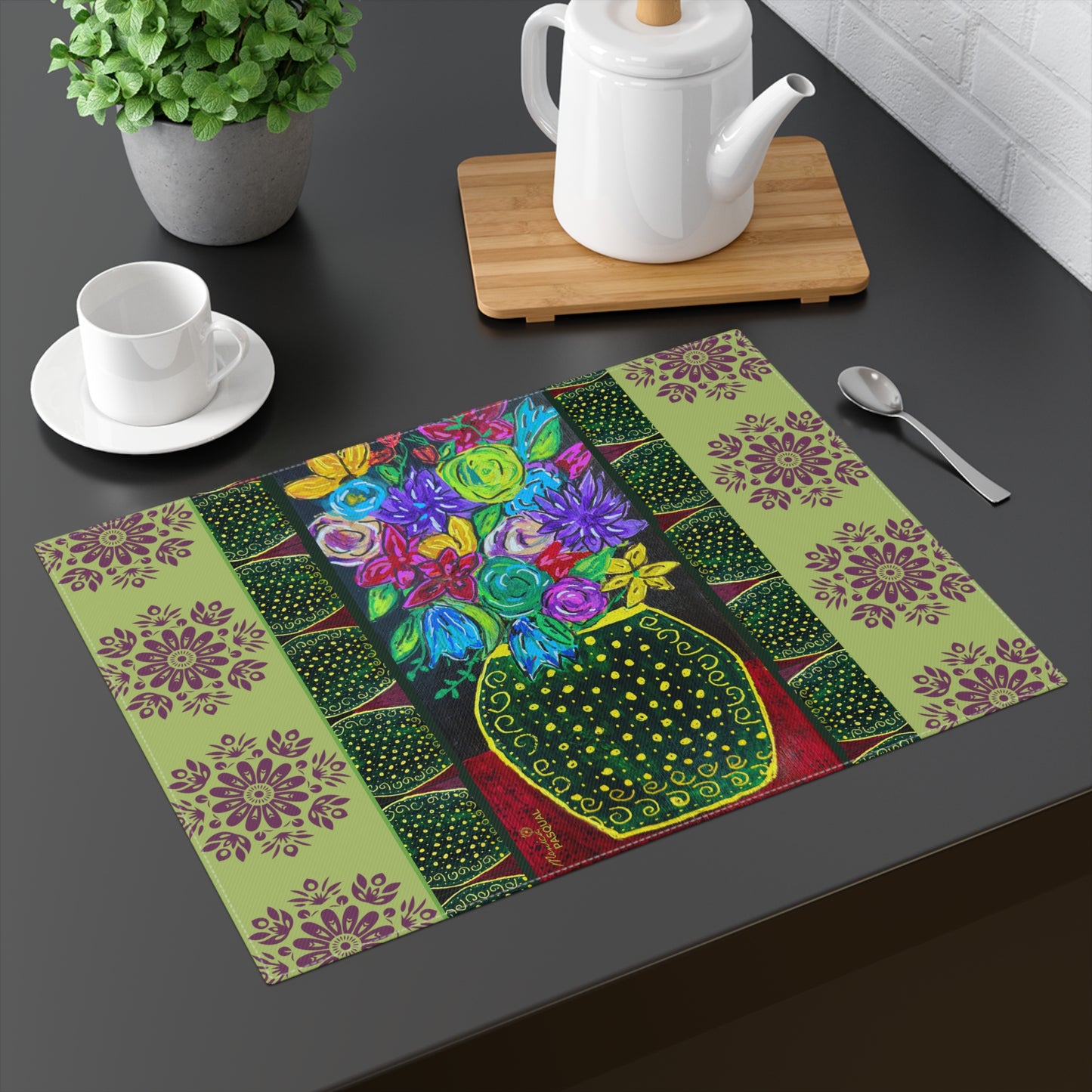 Cotton Placemat - Black Vase