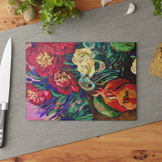 Tempered Glass Cutting Board - Pomegranates