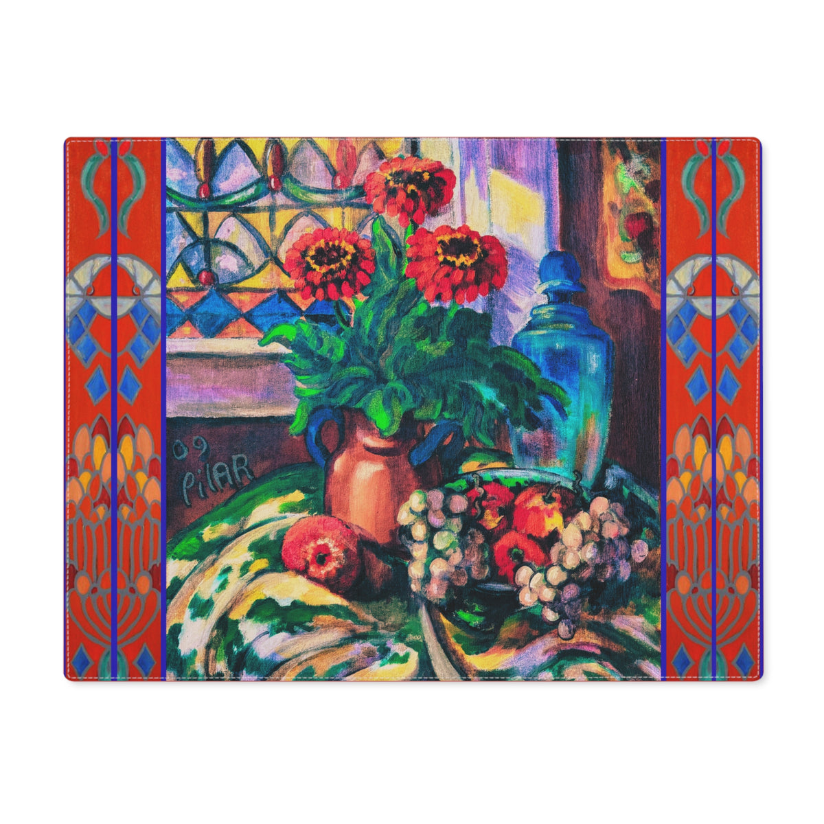 Placemat, Zinneas and Grapes