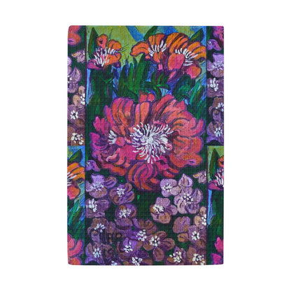 Kitchen Hand Towel - Coral & Violet Blooms Featuring artwork by Pilar Pobil
