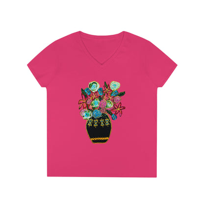 Ladies' V-Neck T-Shirt - Heliconia Pink