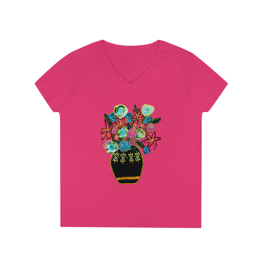 Ladies' V-Neck T-Shirt - Heliconia Pink