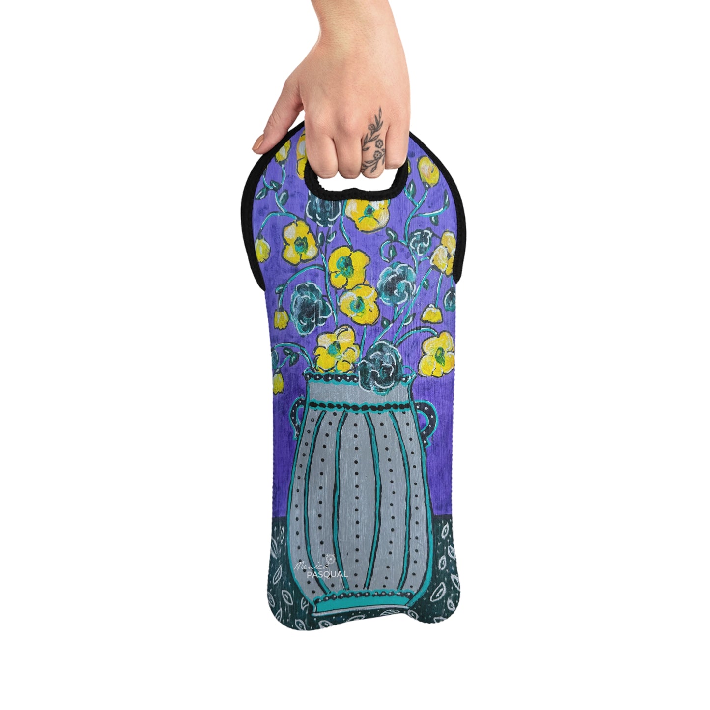 Neoprene Wine Tote - Lavender Vase