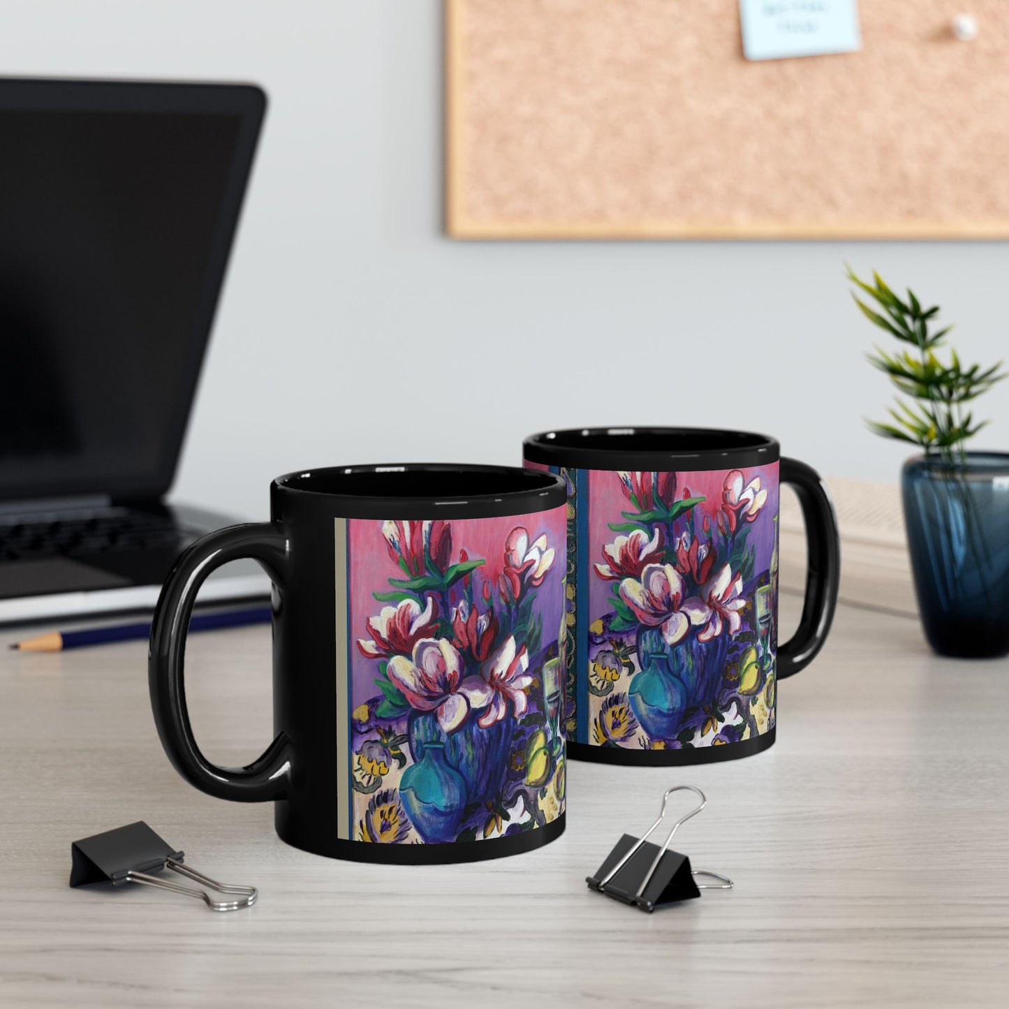 Ceramic Mug, Pink and White Magnolias