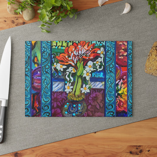 Tempered Glass Cutting Board - "Winter Amaryllis"