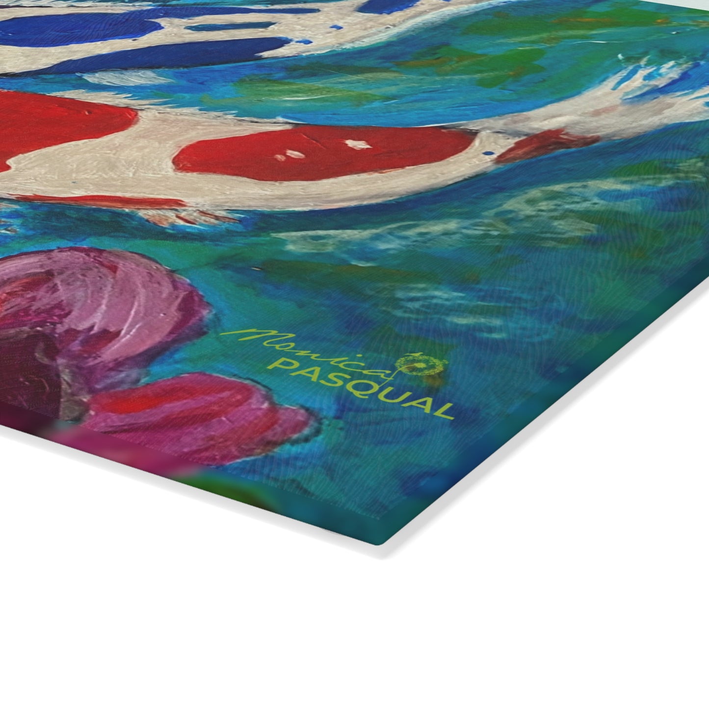 Tempered Glass Cutting Board - Koi Pond