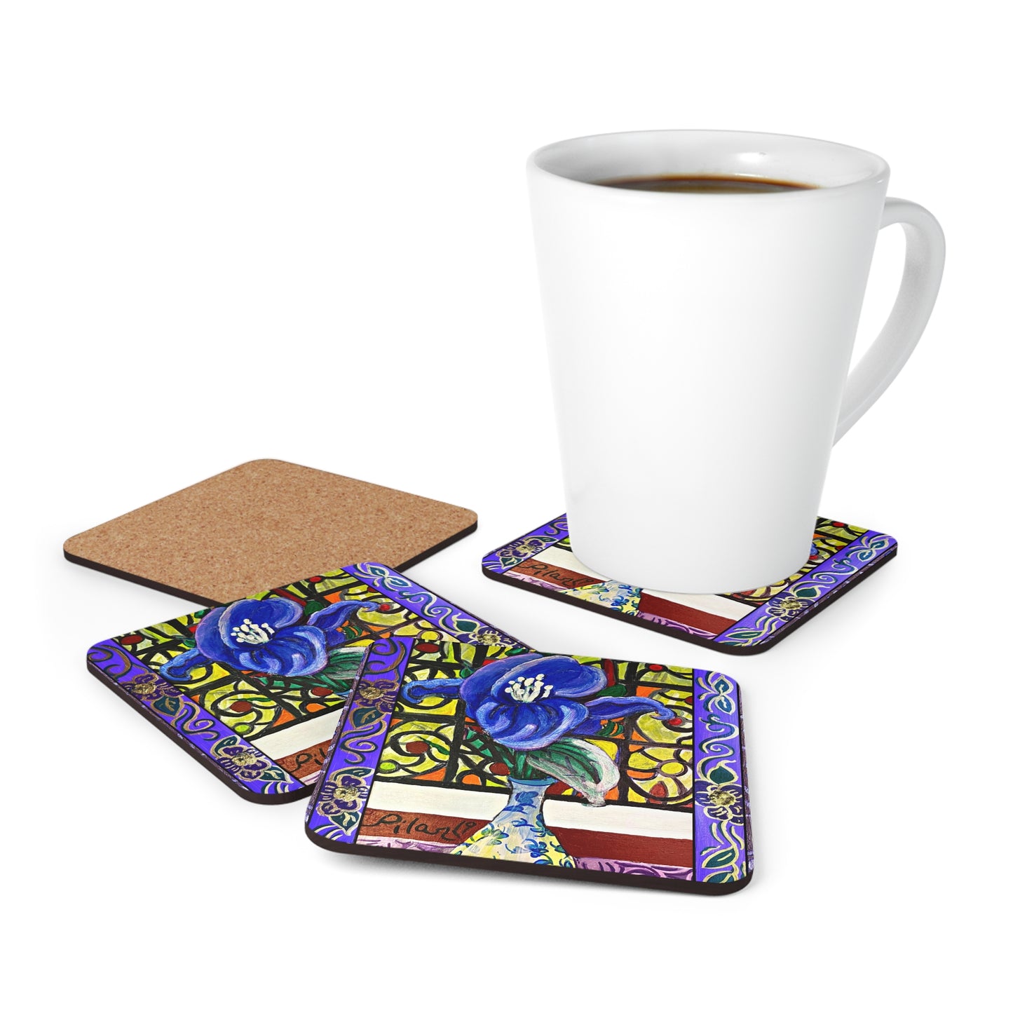 Coaster Set - Blue Magnolia and Stained Glass