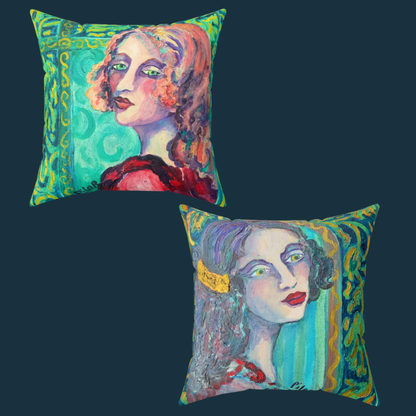 Decorative Pillow - 1920's Girls, Front/Back Complimentary Design