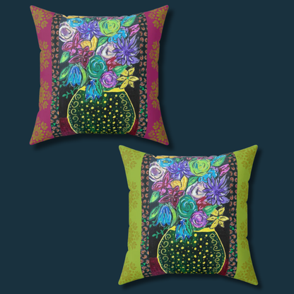 Decorative Pillow - Black vase and blooms - Front and back complimentary designs