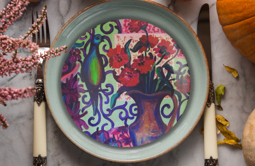 Party Plates - "Green Parrot", Set of 4