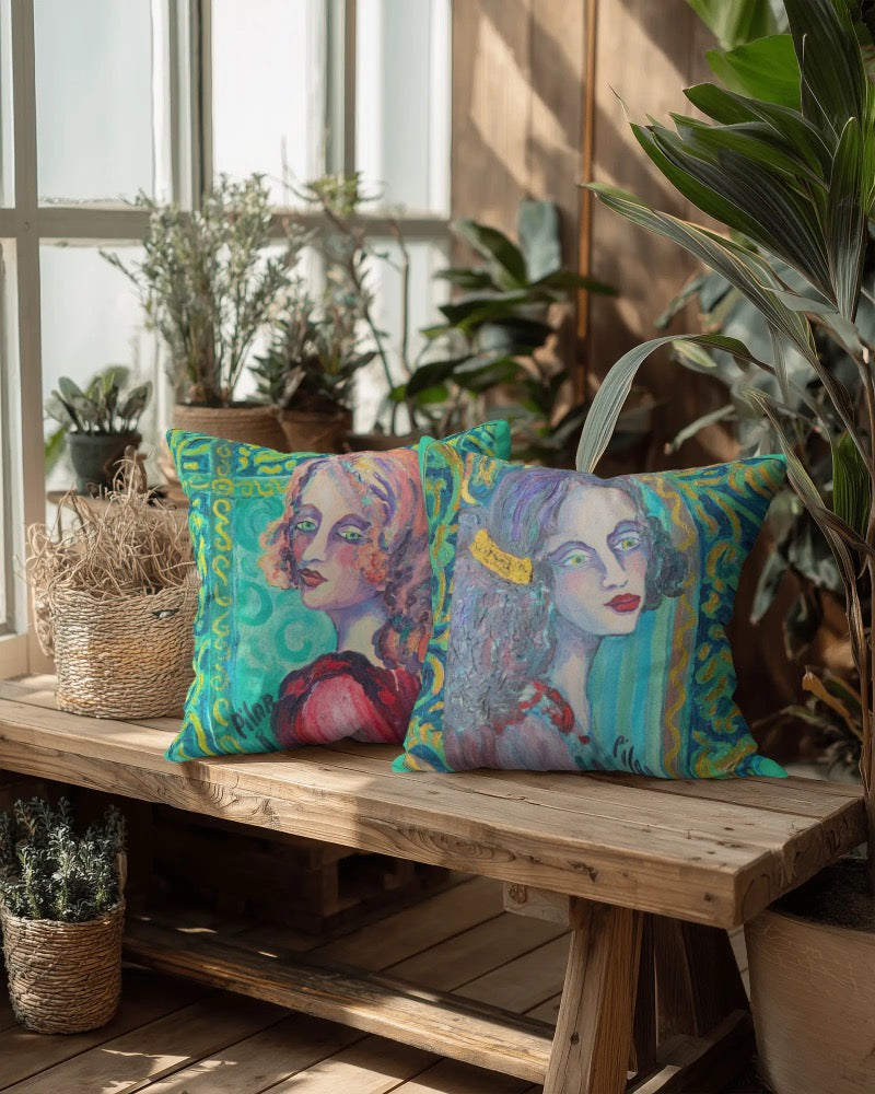 Decorative Pillow - 1920's Girls, Front/Back Complimentary Design