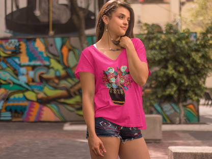 Ladies' V-Neck T-Shirt - Heliconia Pink
