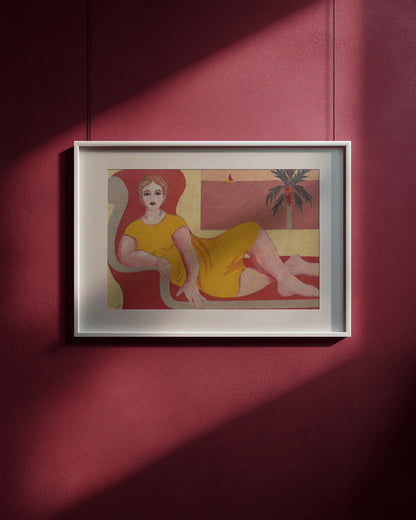 Fine Art Print - Reclining Woman with Palm Tree, Pilar Pobil