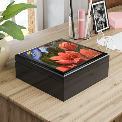 Jewelry and Keepsake Box "Red and Blue Irises"