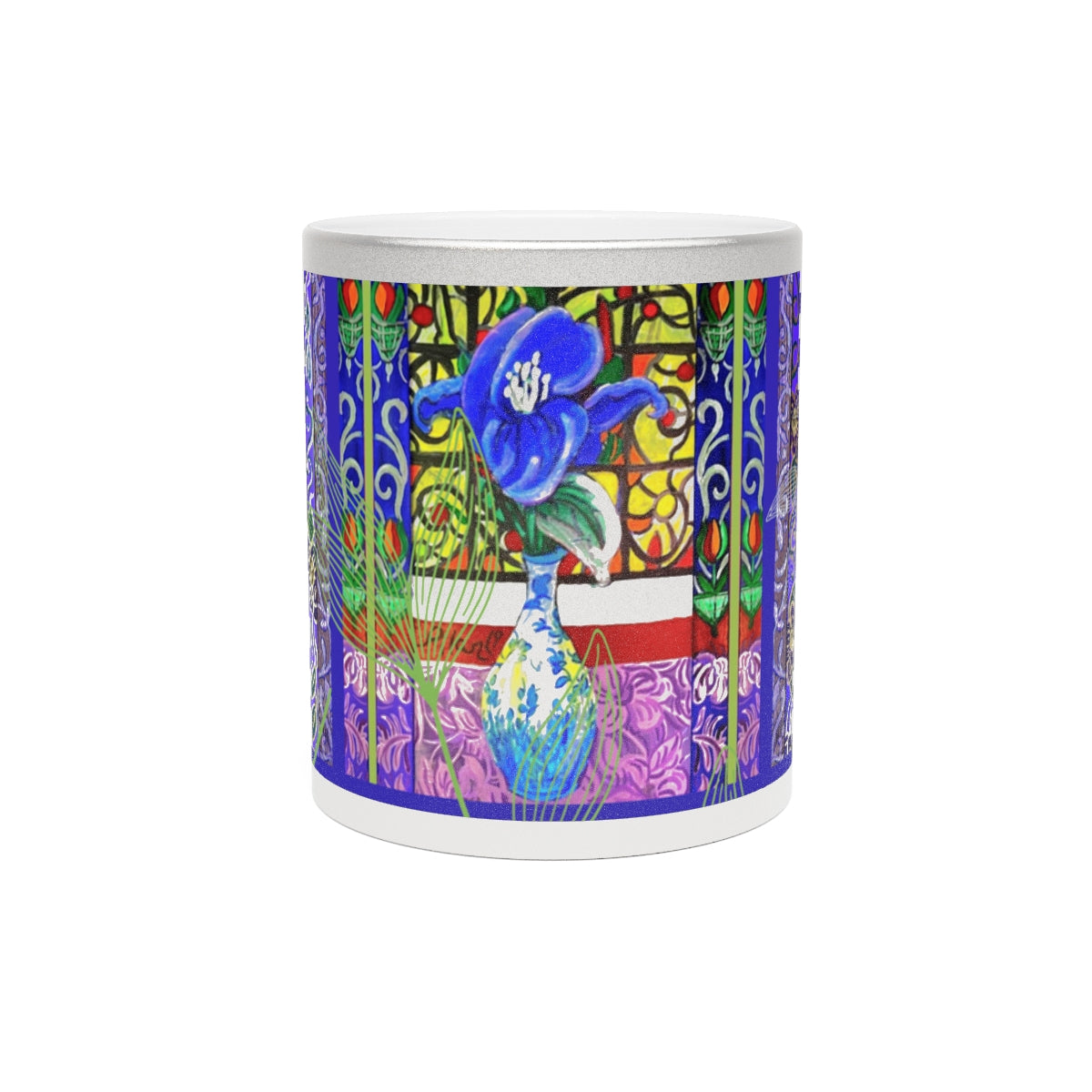 Wild Iris Mug Bathed in Metallic Silver