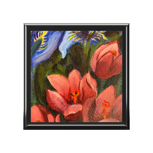 Jewelry and Keepsake Box "Red and Blue Irises"